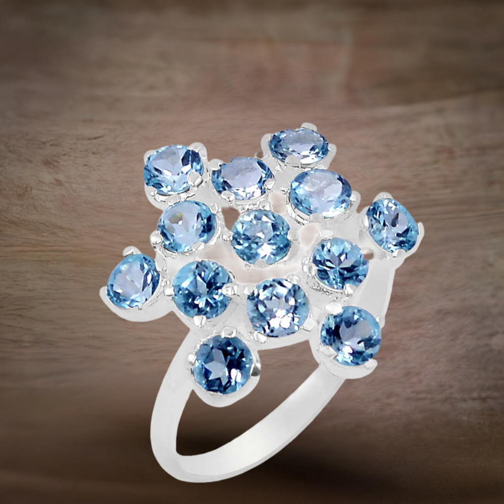 Natural Blue Topaz Gemstone Ring In 925 Silver 925SR065-5