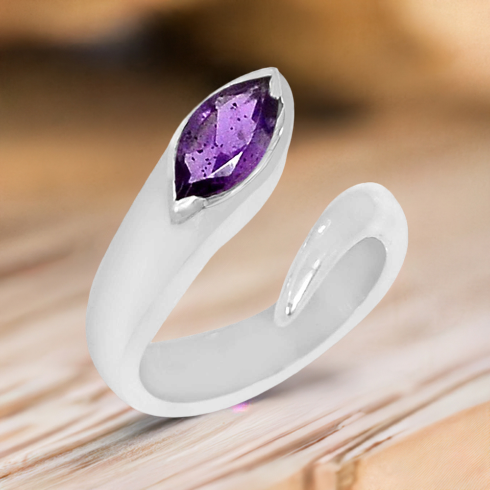 Natural Amethyst Marquise Sterling Silver Rings 925SR066-4