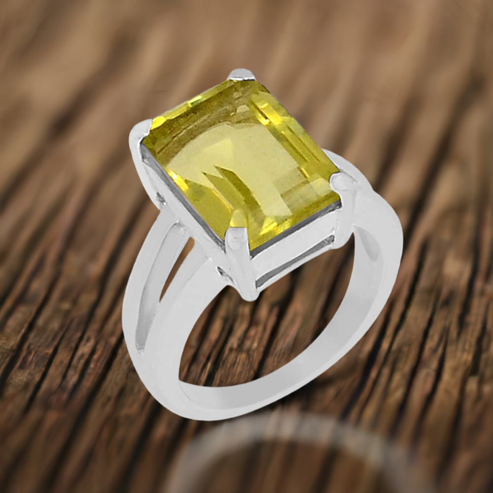 Genuine Lemon Quartz Gemstone Ring In Sterling Silver 925SR067-1