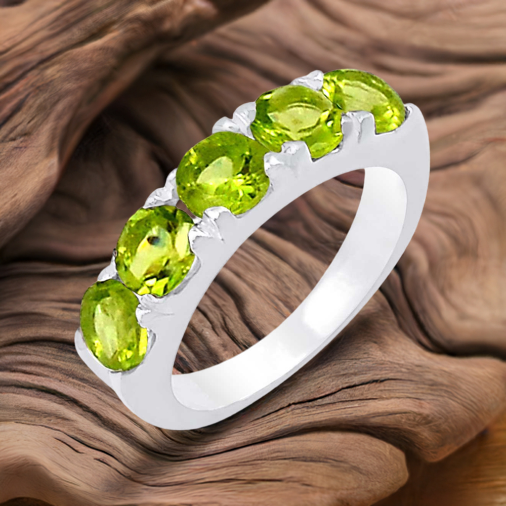 Semi Precious Peridot Gemstone Ring In Sterling Silver 925SR068-2