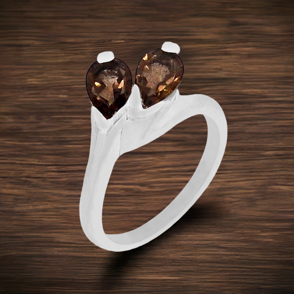 Semi Precious Smoky Quartz Gemstone Handmade Ring In Sterling Silver 925SR069-1