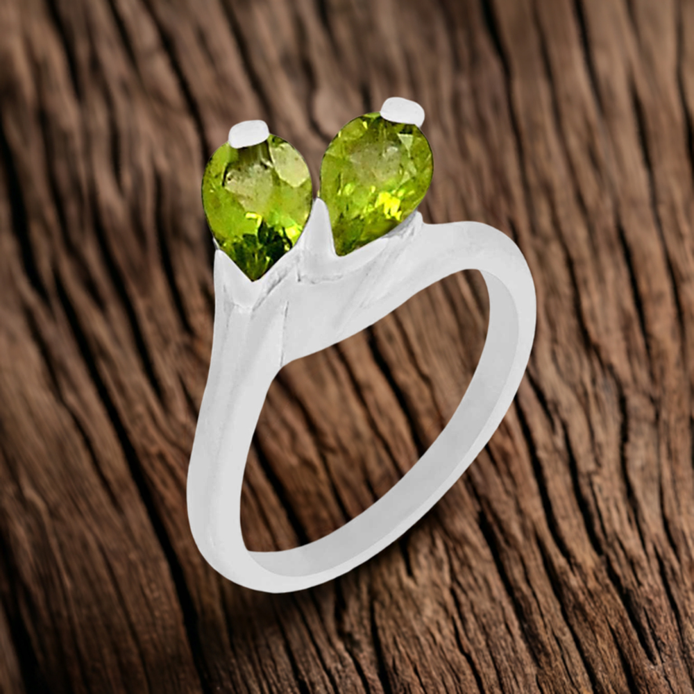 Natural Peridot Semi Precious Gemstone Ring In Sterling Silver 925SR069-2