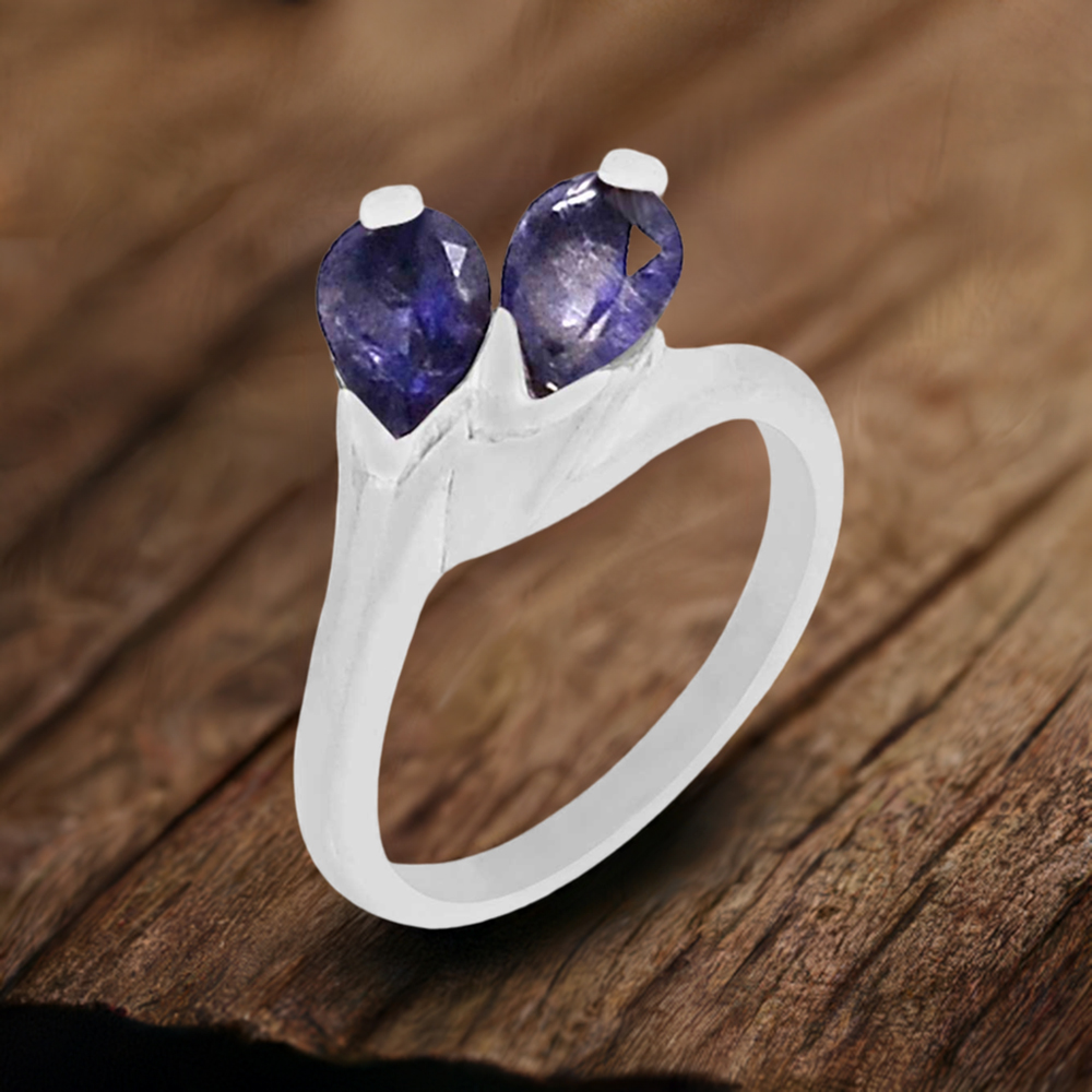 Genuine Iolite Semi Precious Gemstone Ring In Sterling Silver 925SR069-3