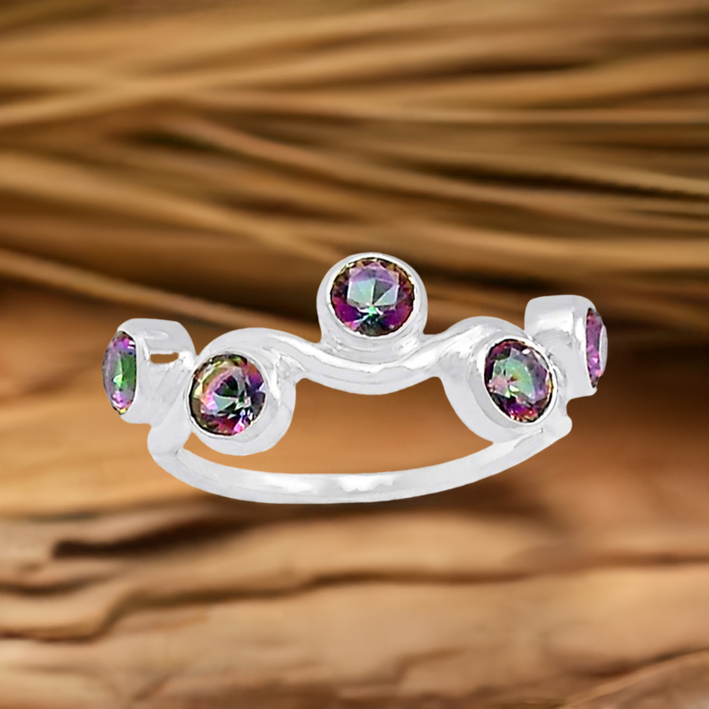 Genuine Mystic Topaz Gemstone Ring In Sterling Silver 925SR070-1