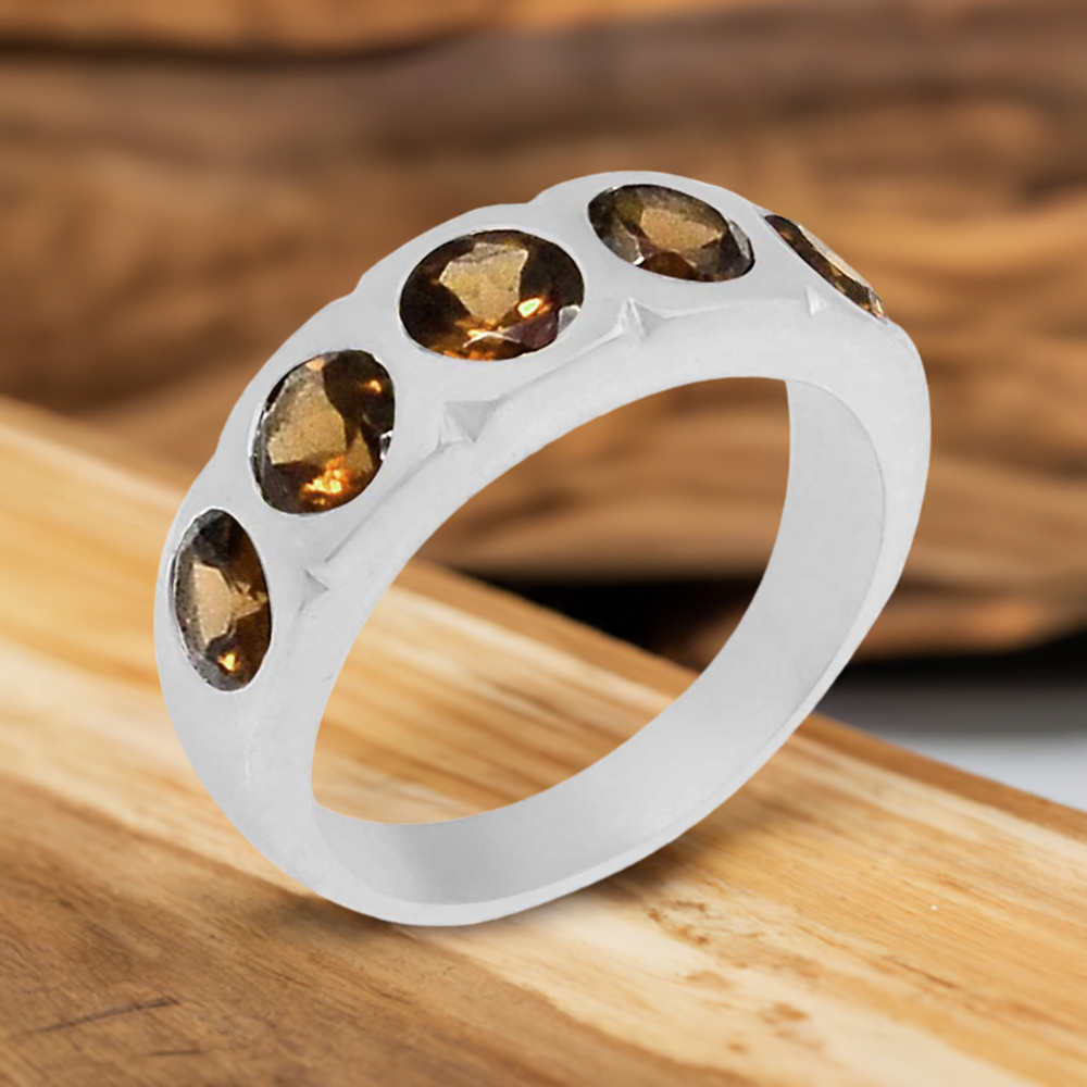 Natural Smoky Quartz Gemstone Handmade Ring In 925 Silver 925SR071-1