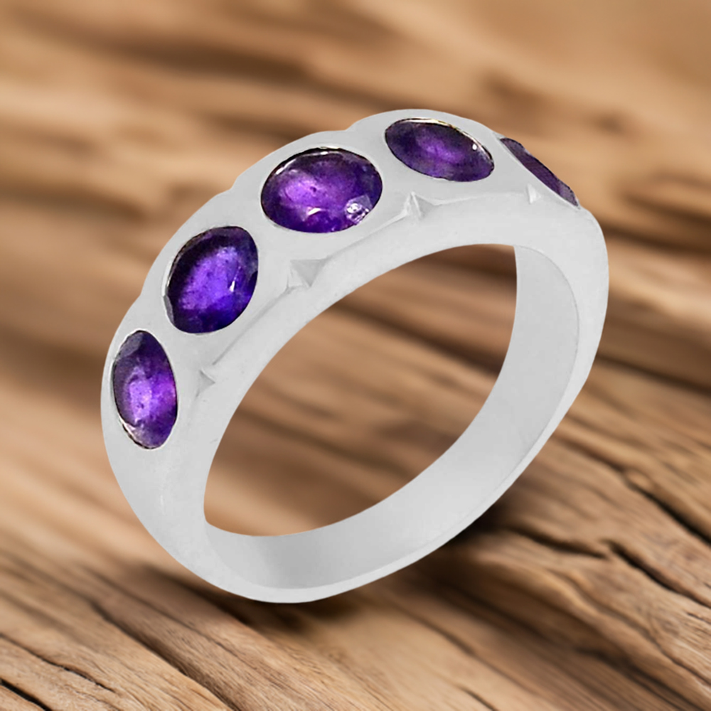 Natural Amethyst Semi Precious Gemstone Ring In 925 Silver 925SR071-6
