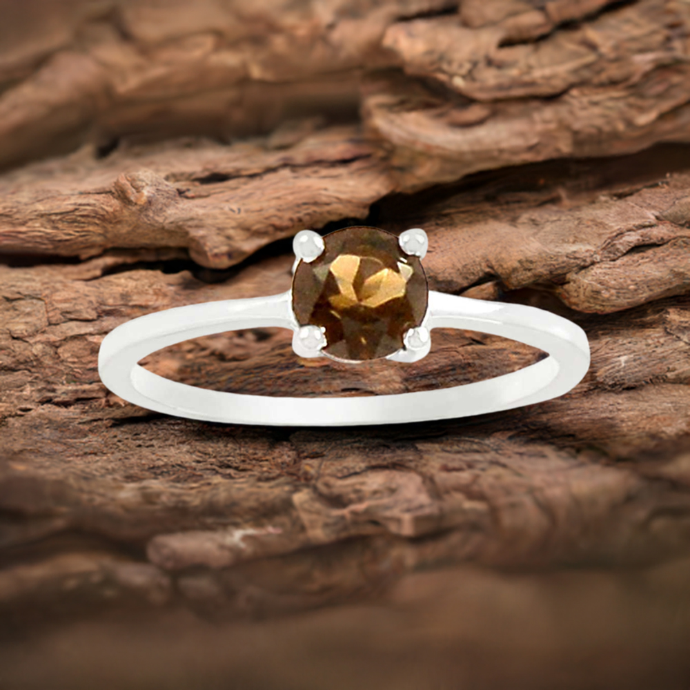 Genuine Smoky Quartz Semi Precious Gemstone Ring In 925 Silver 925SR072