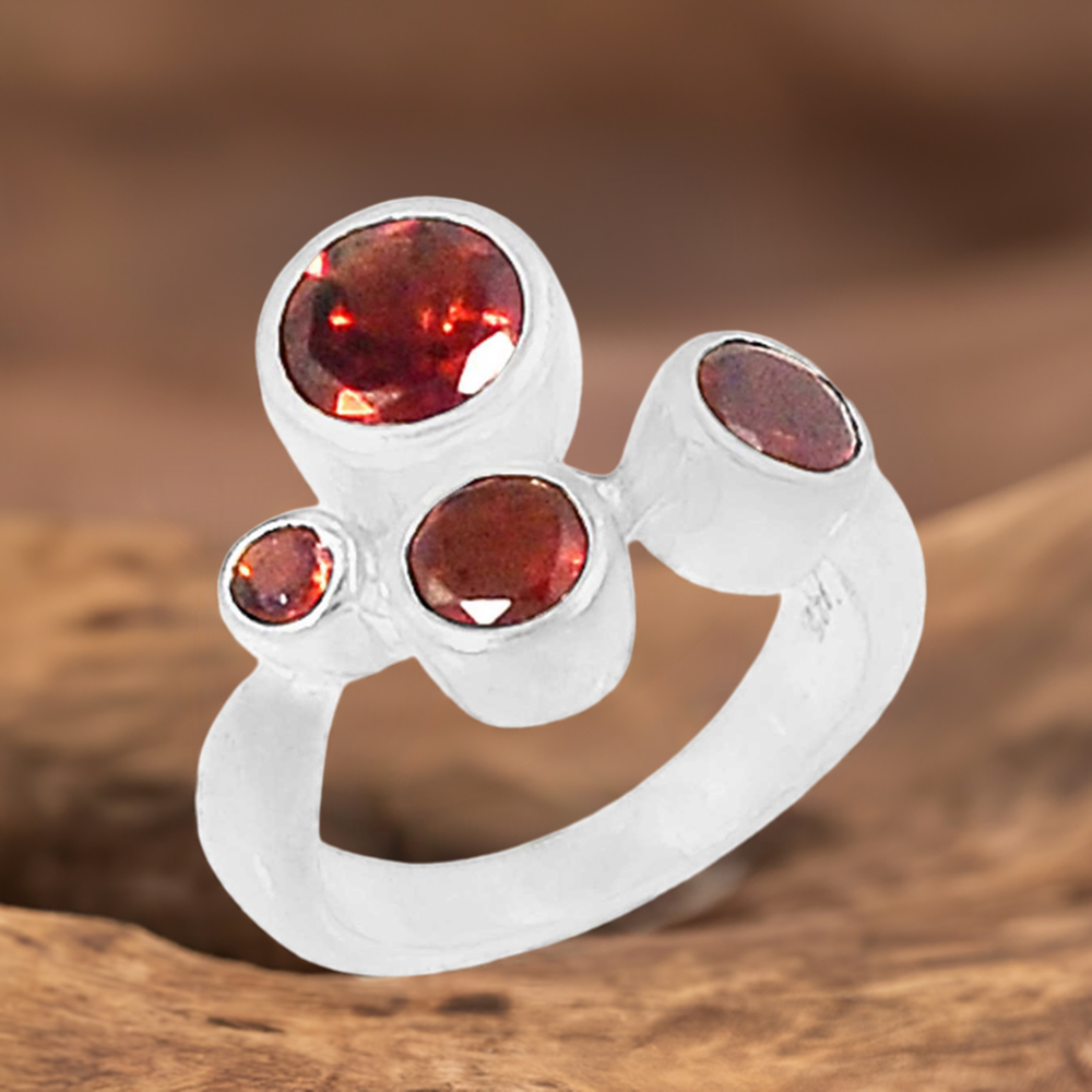 Semi Precious Garnet Gemstone Ring In 925 Sterling Silver 925SR075-3