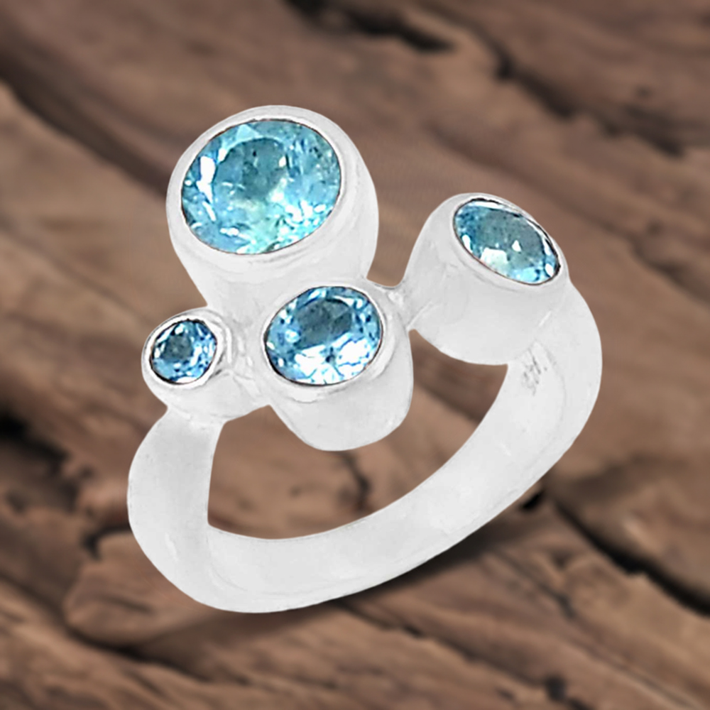 Genuine Blue Topaz Gemstone Handmade Ring In 925 Sterling Silver 925SR075-5