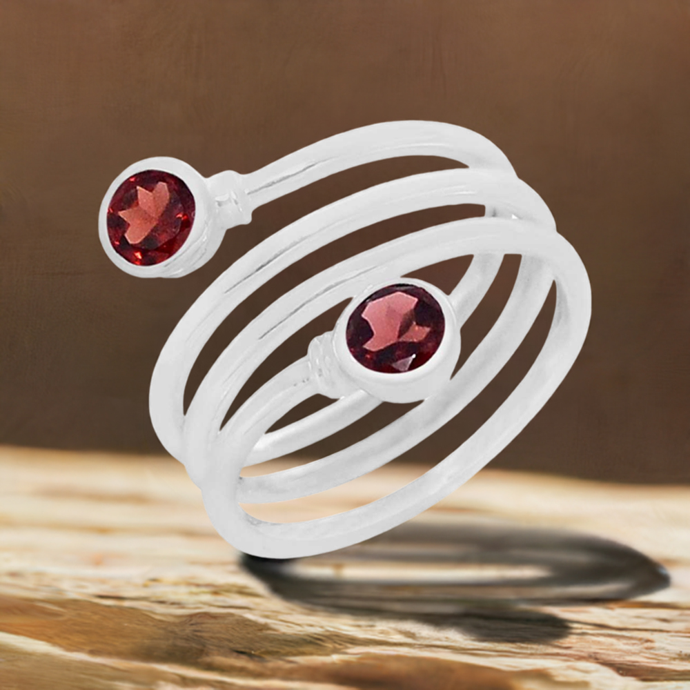 Spiral Sterling Silver Garnet Stone rings 925SR076-3