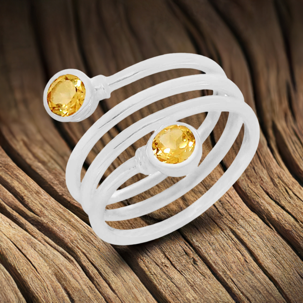 Citrine Cut Stone Spiral Silver Ring 925SR076-4