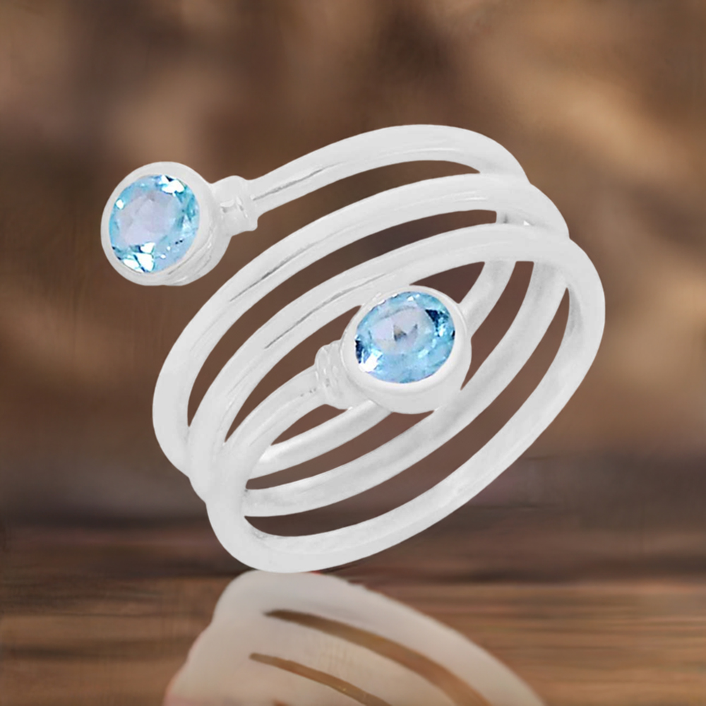 Stunning Blue Topaz Semi Precious Gemstone Ring In 925 Sterling Silver 925SR076-5