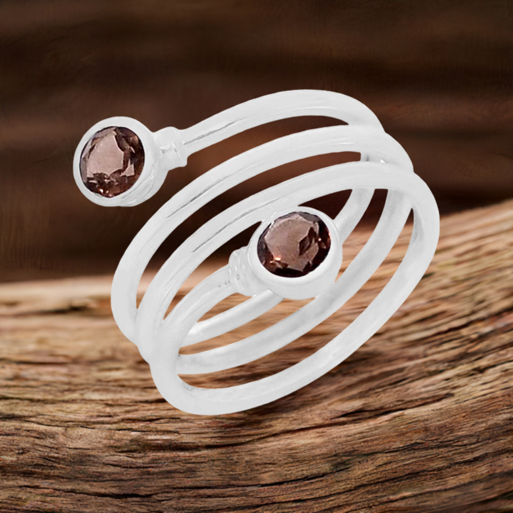Genuine Smoky Quartz Gemstone Ring In 925 Sterling Silver 925SR076-7