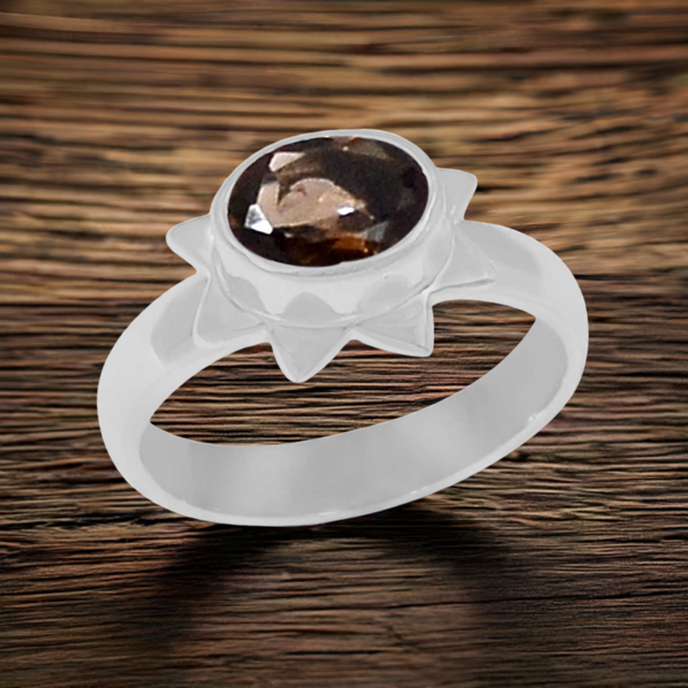 Natural Smoky Quartz Gemstone Ring In Solid Silver 925SR077-1
