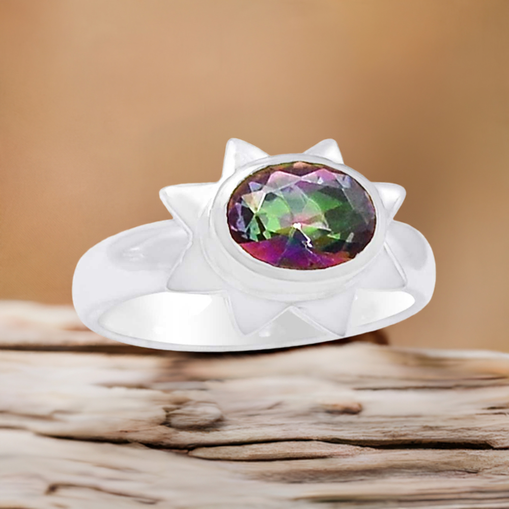Genuine Mystic Topaz Gemstone Ring In Solid Silver 925SR077-2