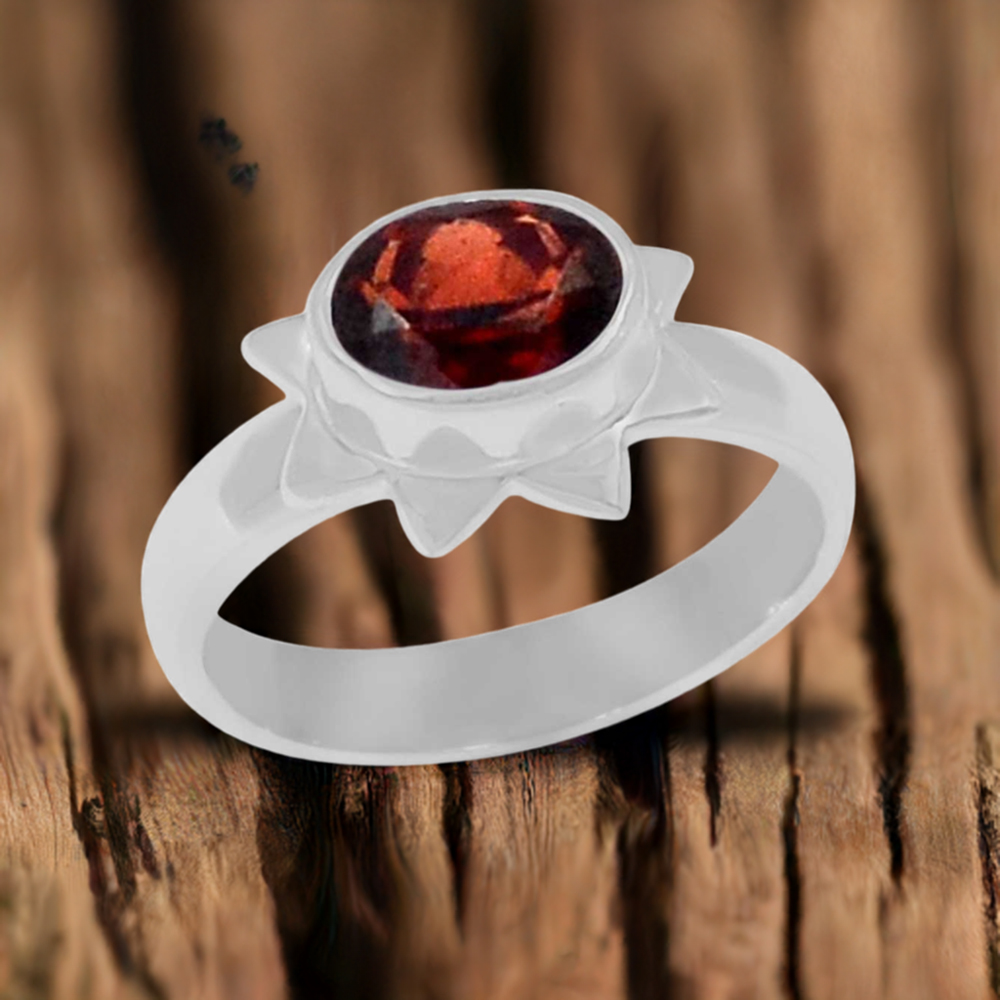 Lotus Sterling Silver Garnet Rings 925SR077-4
