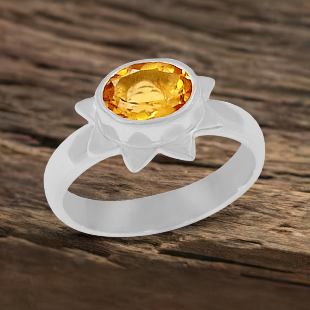 Citrine Birthstone Lotus Silver Rings 925SR077-5
