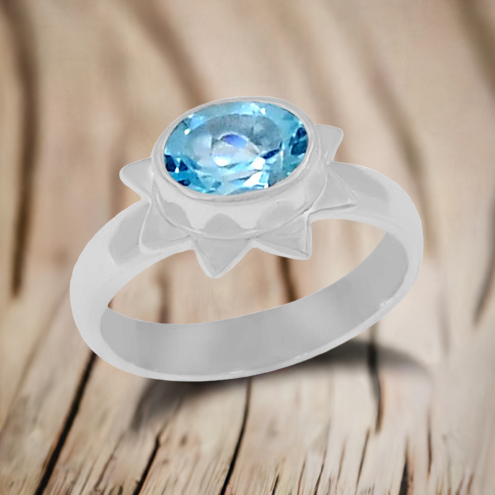 Natural Blue Topaz Gemstone Handmade Ring In Solid Silver 925SR077-6