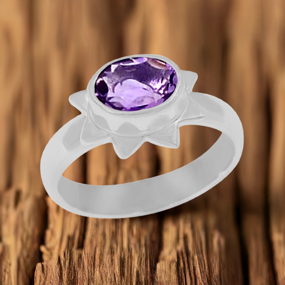 Lotus Design Amethyst Sterlig Silver Ring 925SR077-7