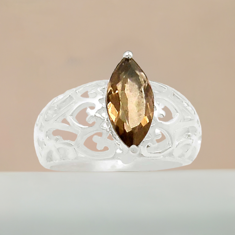 Stunning Smoky Quartz Gemstone Handmade Ring In Solid Silver 925SR078-1
