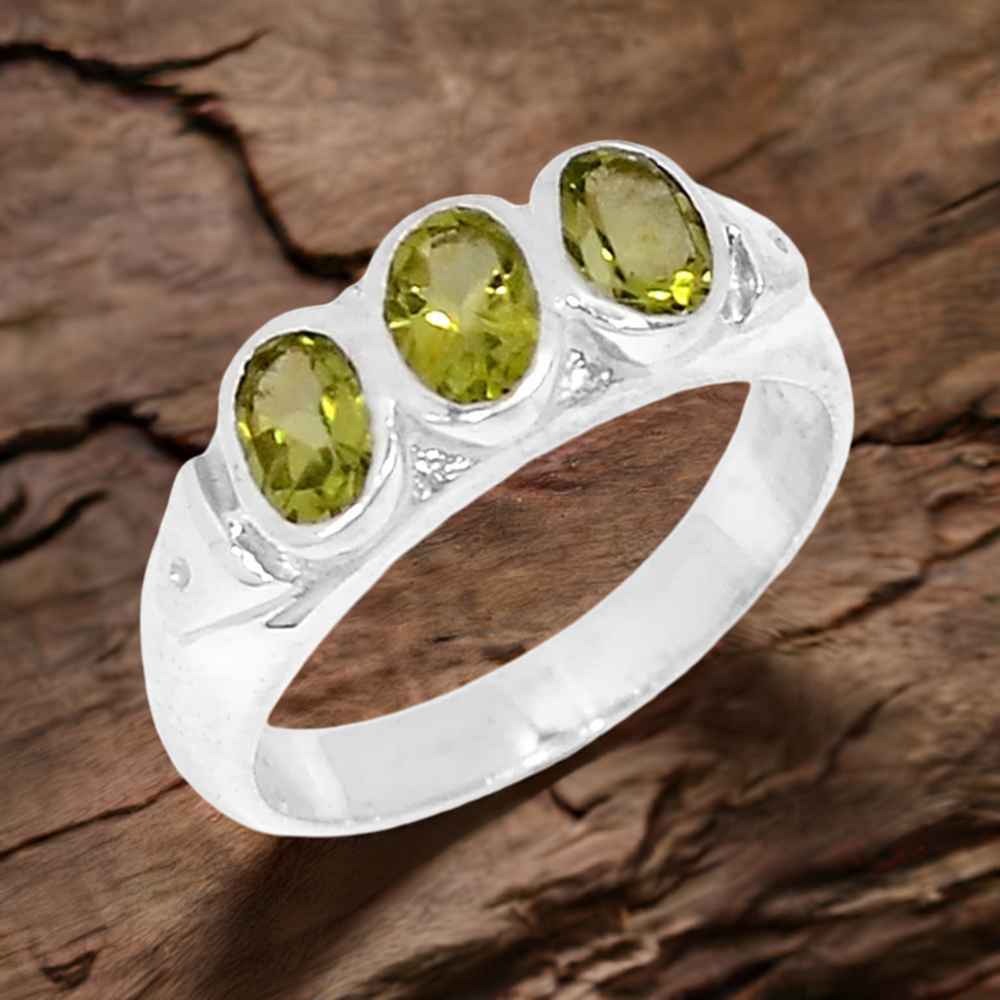 Natural Peridot Semi Precious Gemstone Ring In Solid Silver 925SR079-1