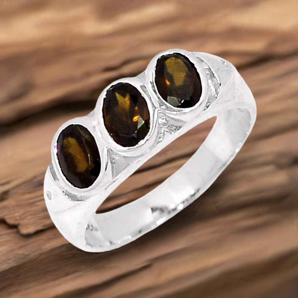 Genuine Smoky Quartz Semi Precious Gemstone Ring In Solid Silver 925SR079-2