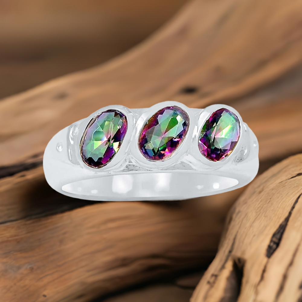 Stunning Mystic Topaz Semi Precious Gemstone Ring In Solid Silver 925SR079-3