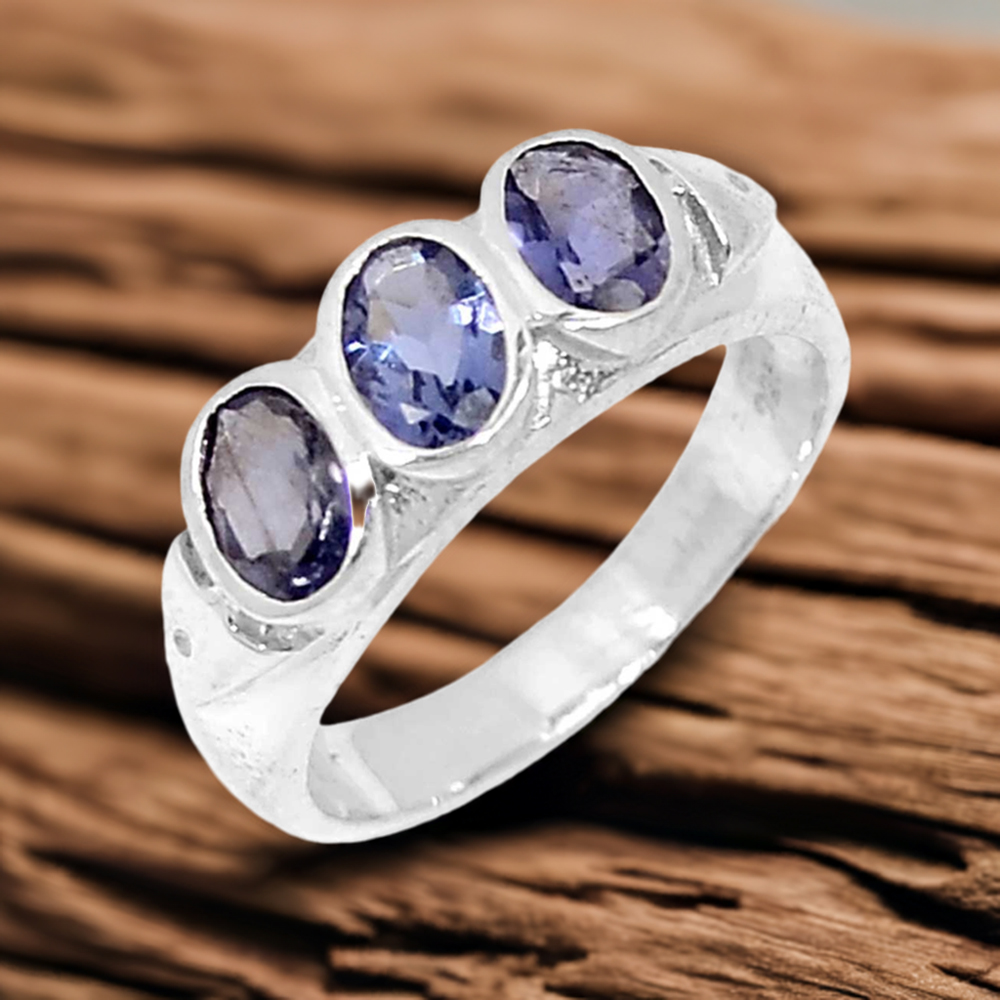 Natural Iolite Gemstone Ring In Solid Silver 925SR079-4