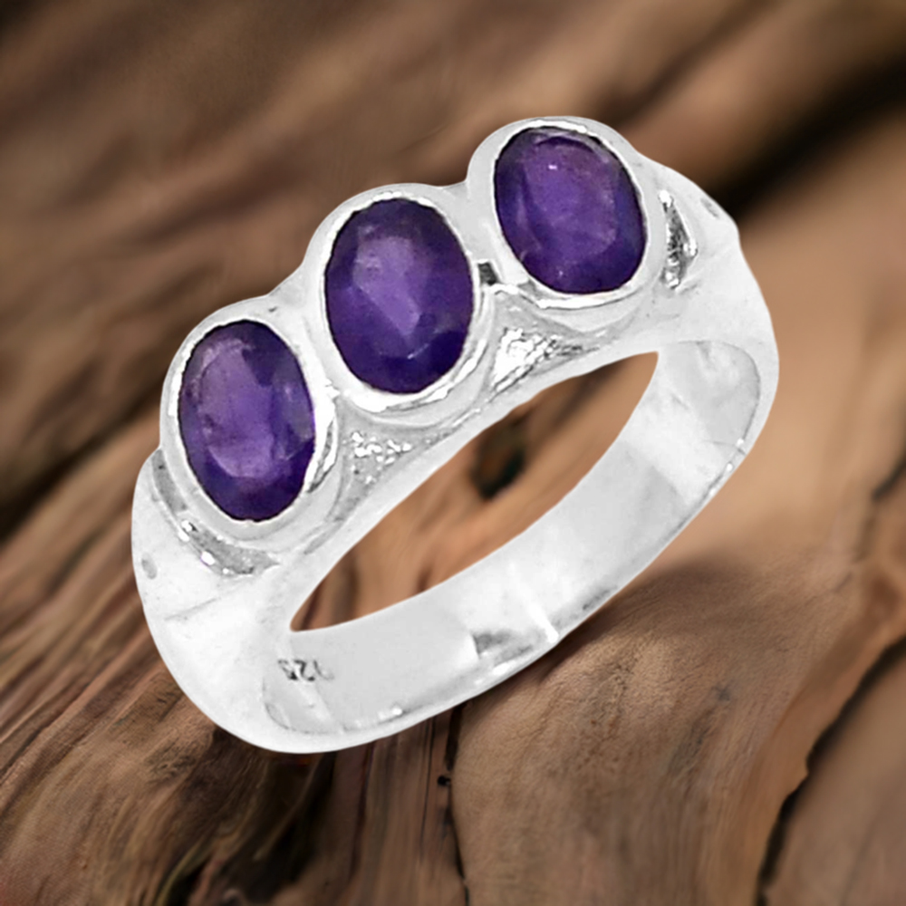 Genuine Amethyst Gemstone Ring In 925 Solid Silver 925SR079-7