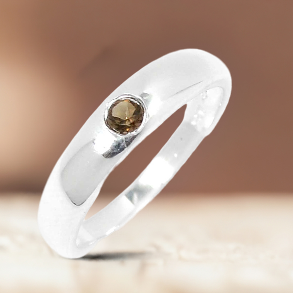 Smoky Quartz Gemstone Handmade Ring In 925 Solid Silver 925SR081-5