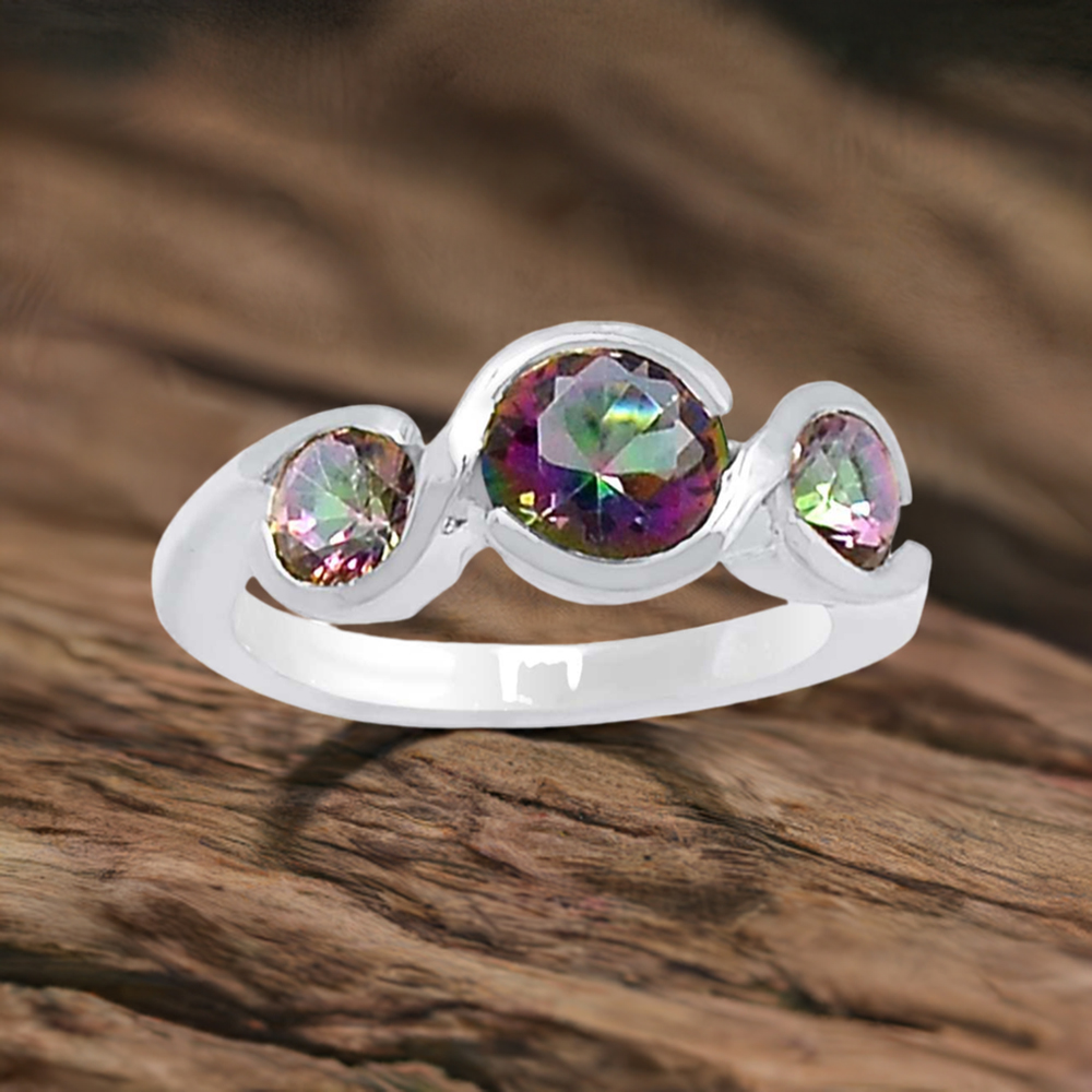 Semi Precious Mystic Topaz Gemstone Handmade Ring In 925 Solid Silver 925SR082-1