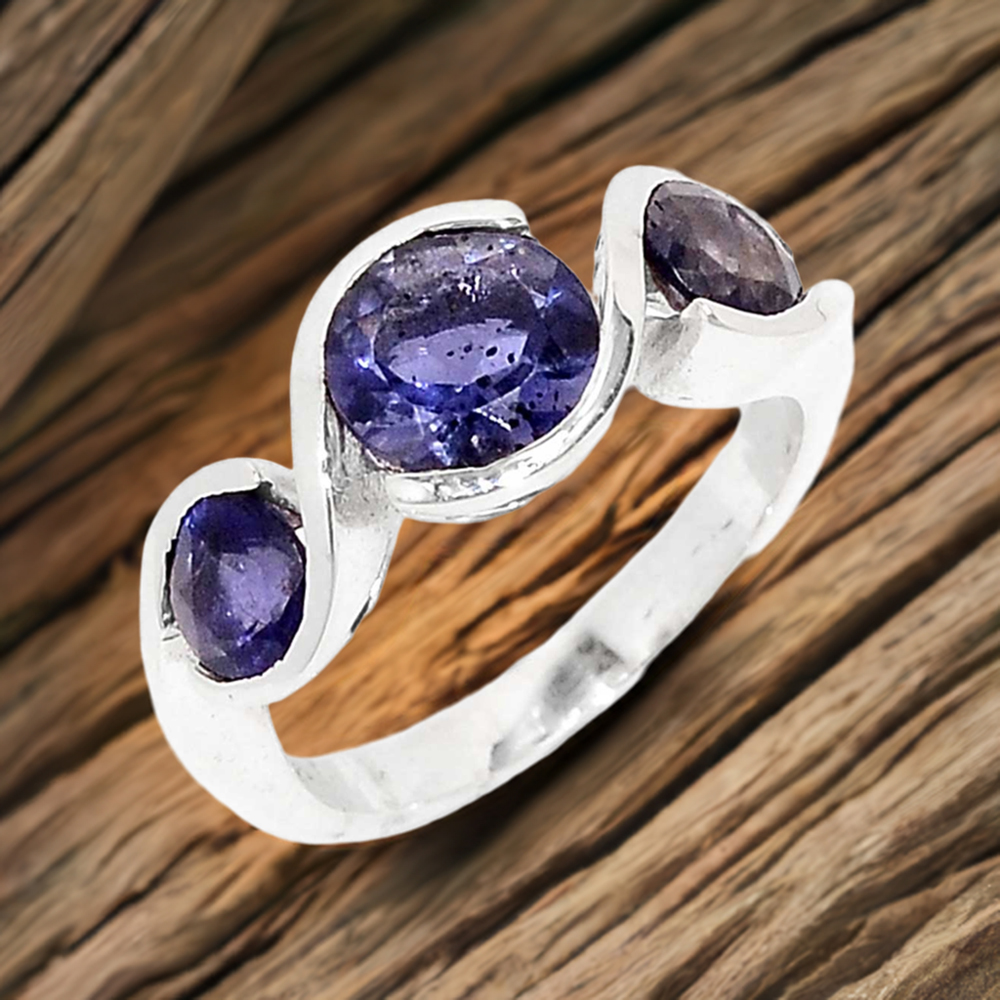 Natural Iolite Semi Precious Gemstone Ring In 925 Solid Silver 925SR082-2