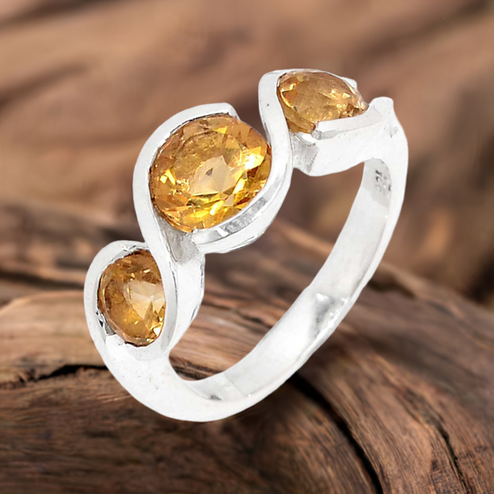 Stunning Citrine Semi Precious Gemstone Ring In 925 Solid Silver 925SR082-4