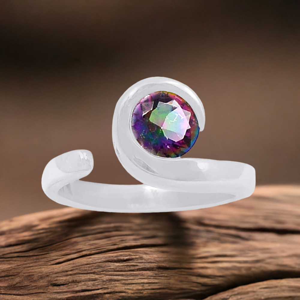 Genuine Mystic Topaz Gemstone Ring In 925 Solid Silver 925SR083-1
