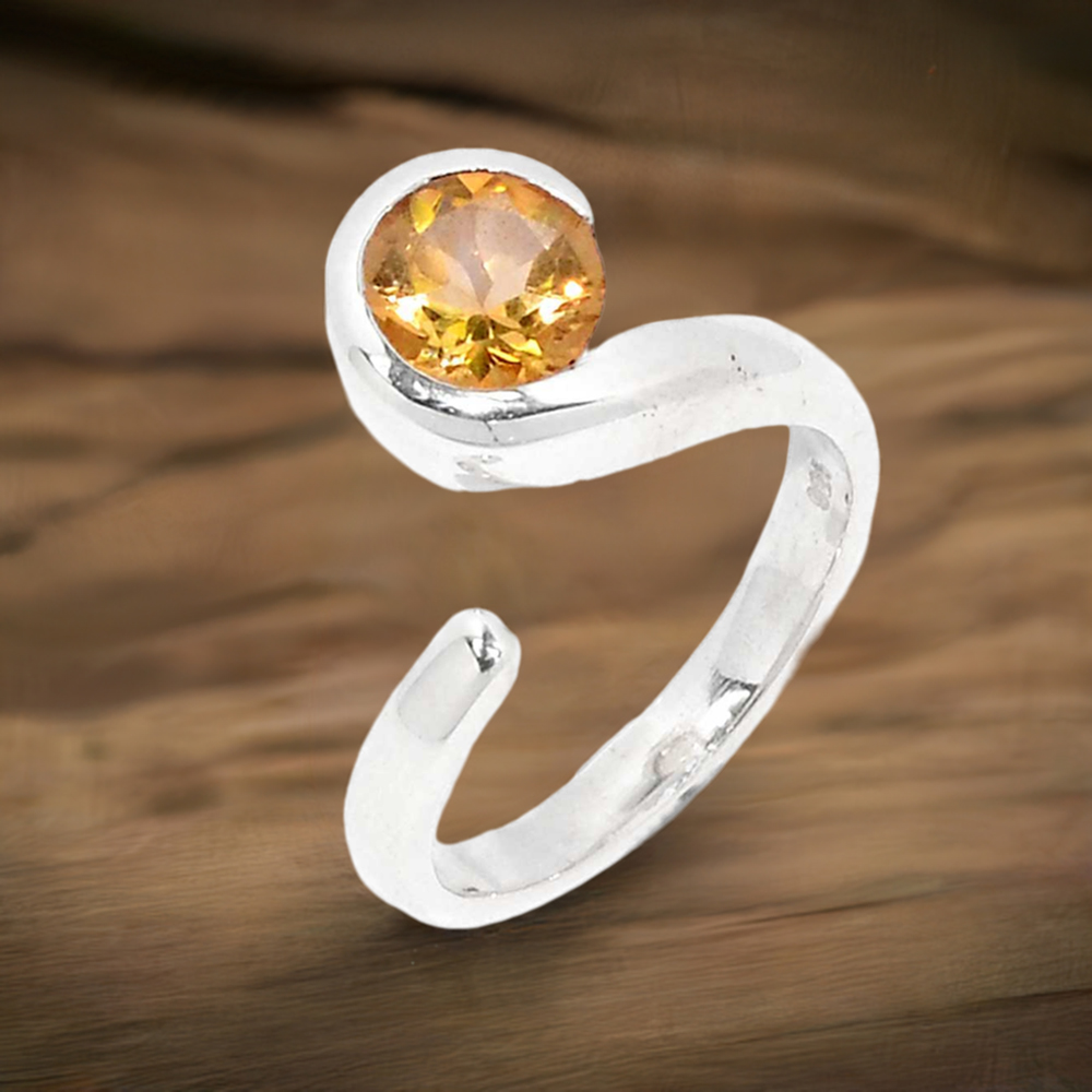Citrine Gemstone adjustable Silver Rings 925SR083-3