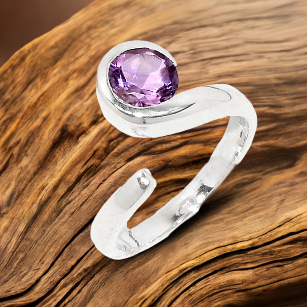 Adjustable Amethyst Sterling Silver Rings 925SR083-5