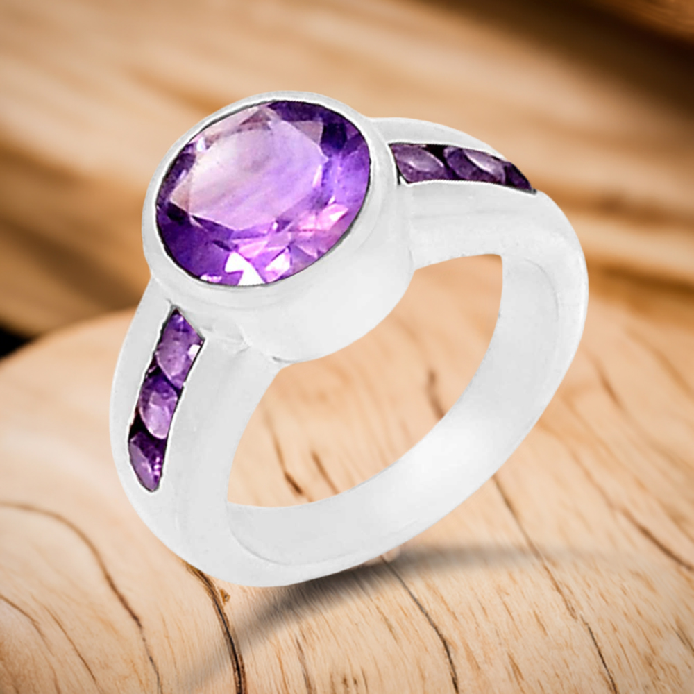 Natural Amethyst Gemstone Ring In Sterling Silver 925SR086-2