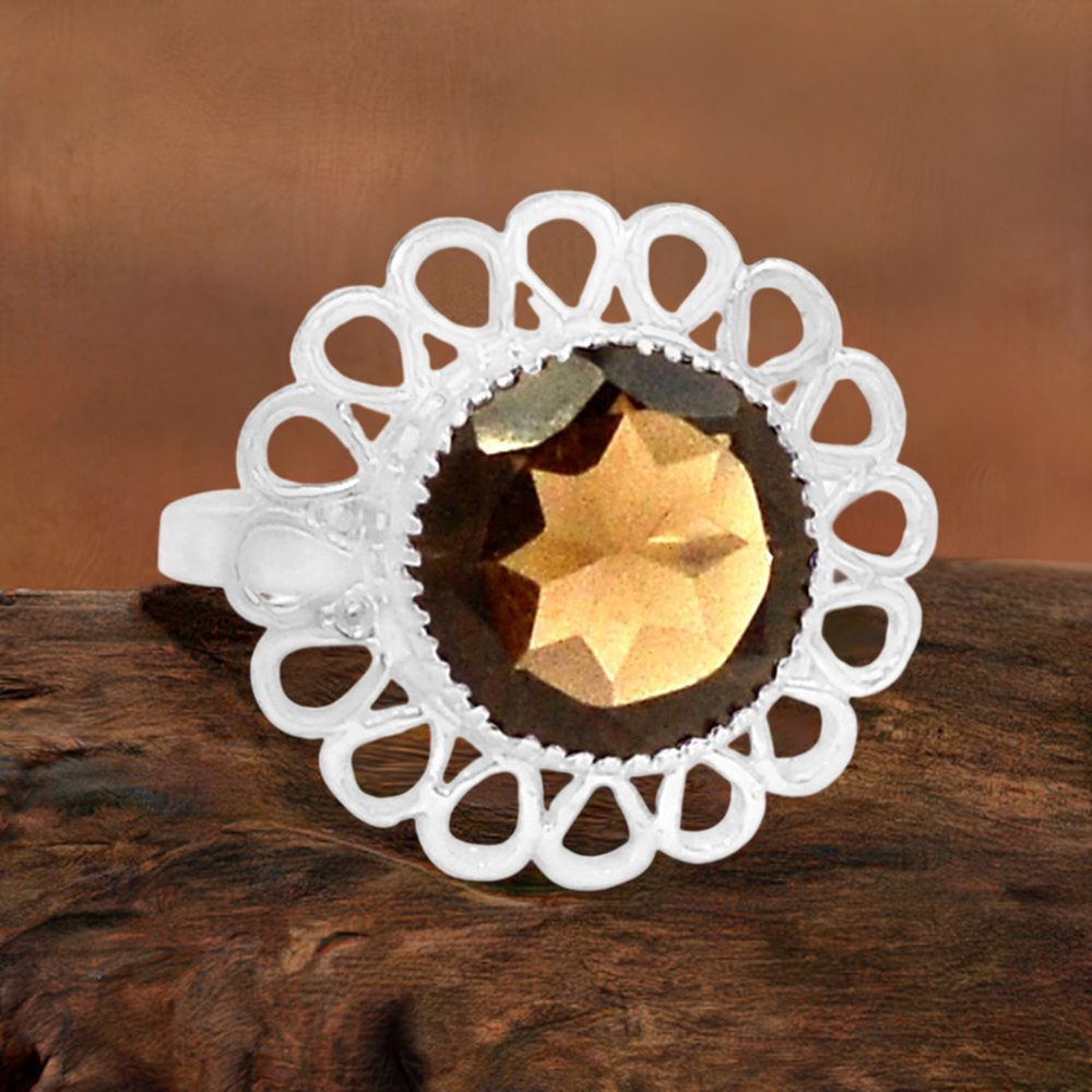 Stunning Smoky Quartz Gemstone Ring In Sterling Silver 925SR087-2
