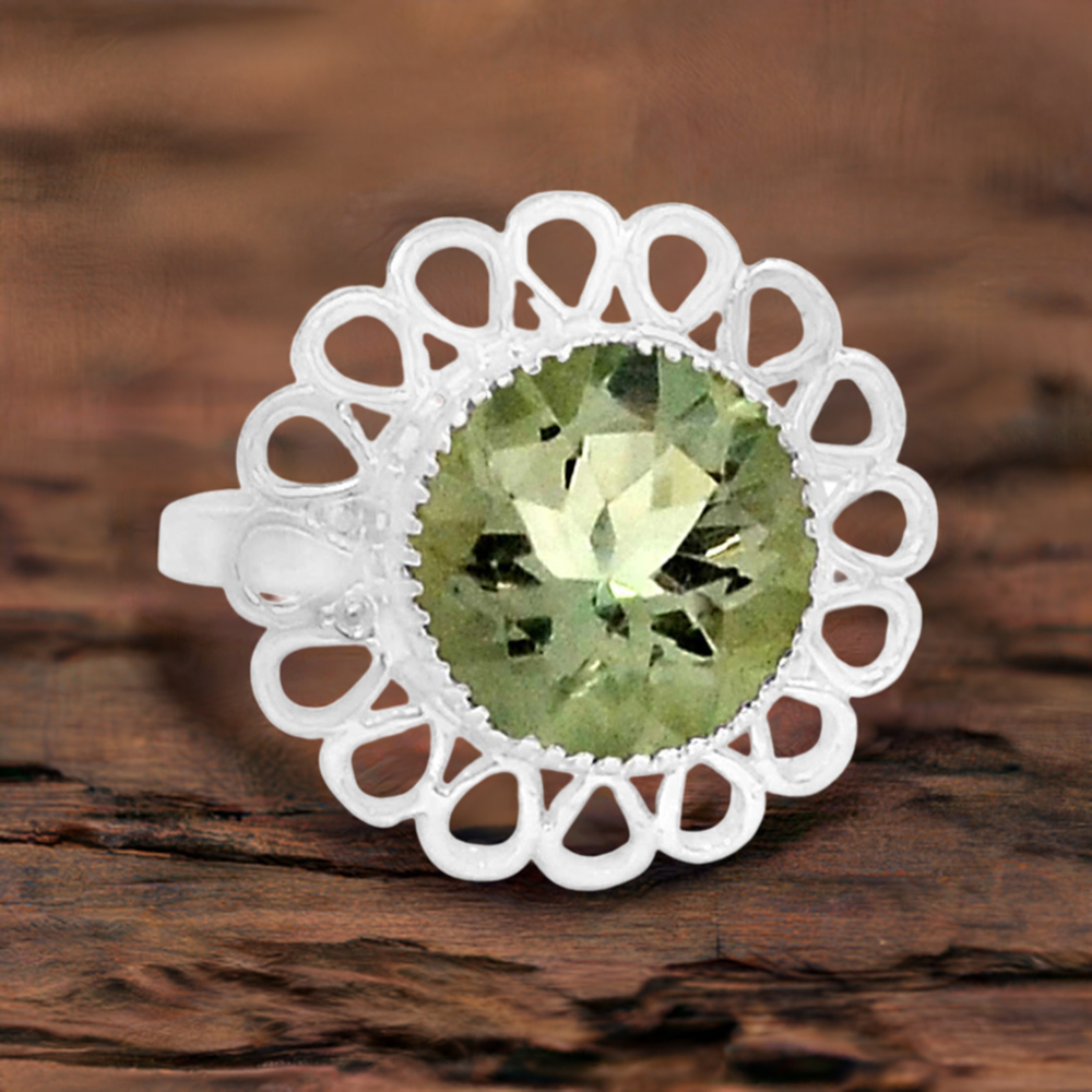 Green Amethyst Silver Wedding Rings 925SR087-3