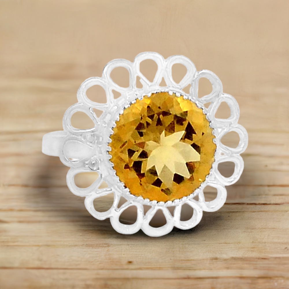 Engagement Silver Citrine Cut Stone Rings 925SR087-4