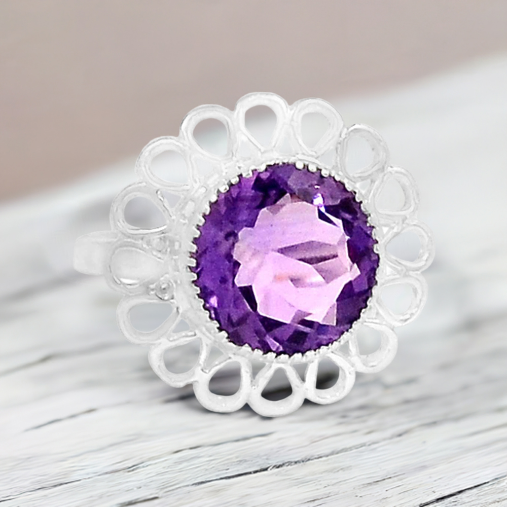 Amethyst February Birthstone Sterling Silver Rings 925SR087-6
