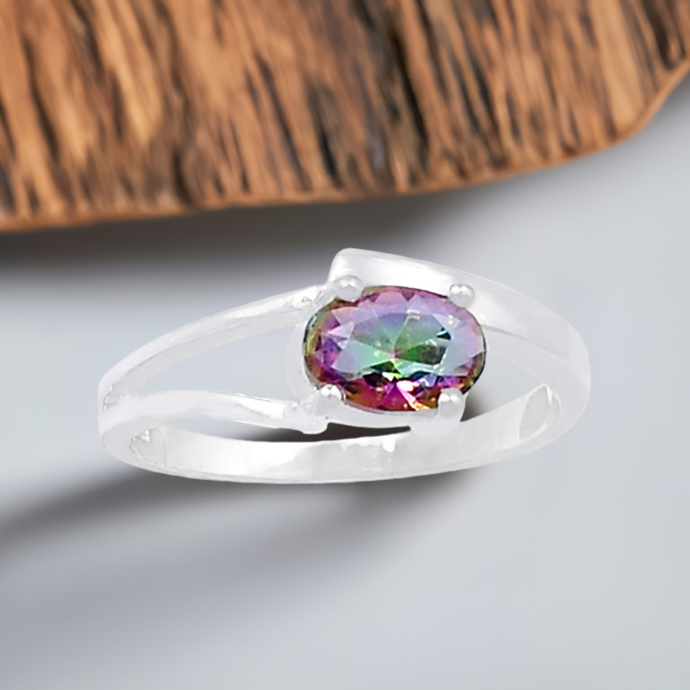 Semi Precious Mystic Topaz Gemstone Handmade Ring In Sterling Silver 925SR088-3