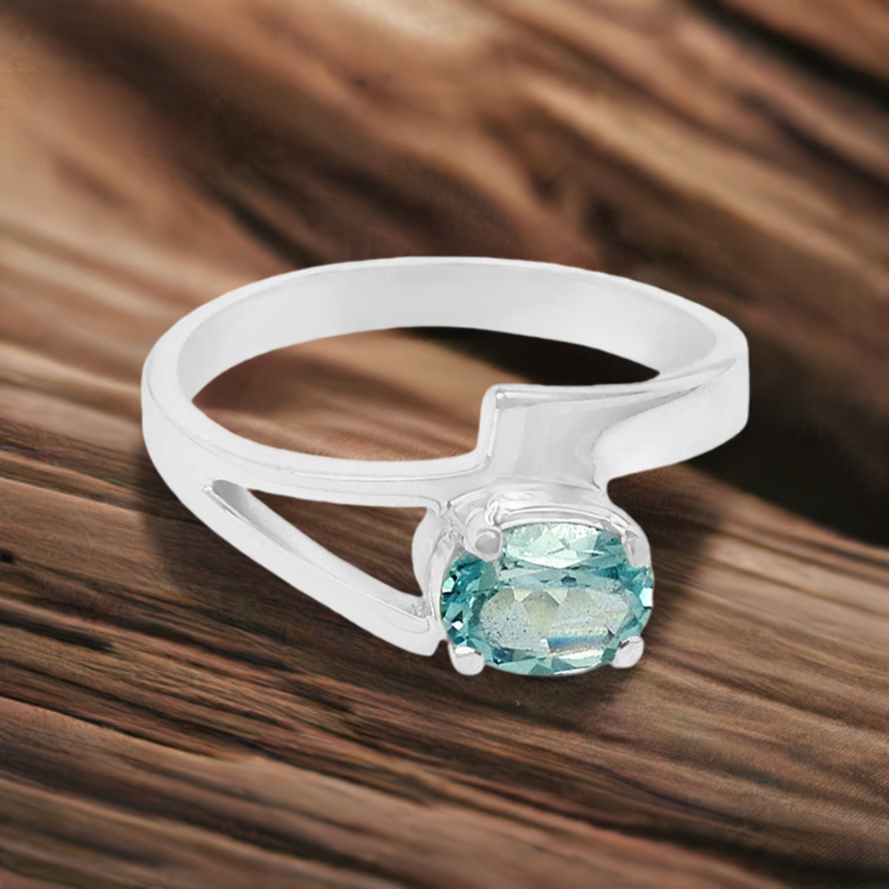 Natural Blue Topaz Gemstone Ring In Sterling Silver 925SR088-7