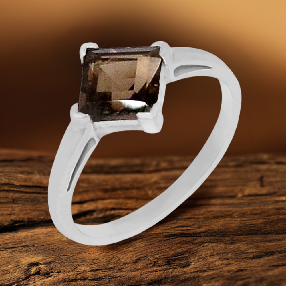 Natural Smoky Quartz Gemstone Ring In 925 Silver 925SR089-2
