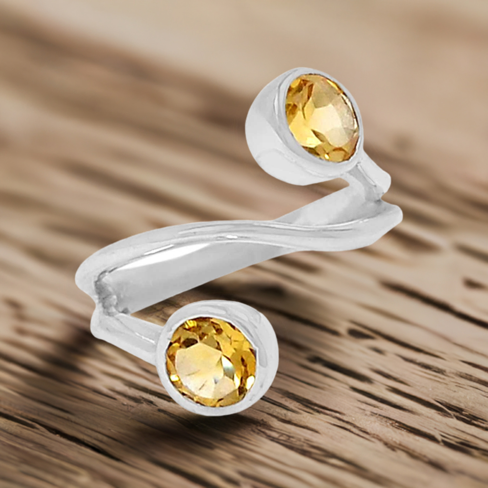 Citrine Tow Stone Spiral Sterling Silver Rings 925SR090-1
