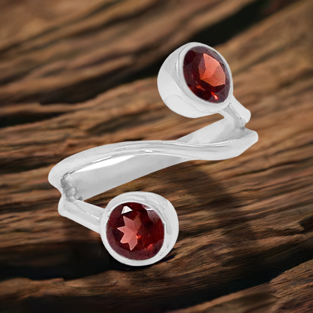 Tow Stone Sterling Silver Garnet Spiral Rings 925SR090-2