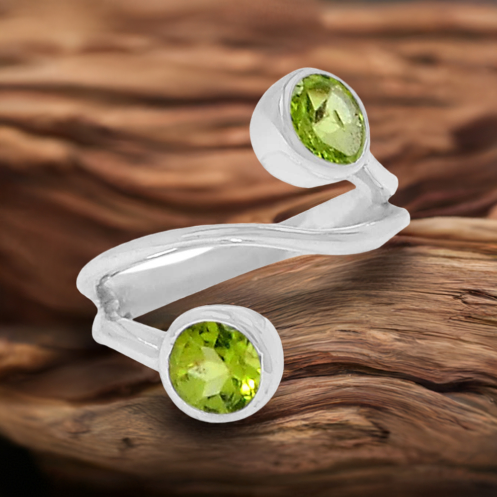 Peridot Tow Stone Sterling Silver Rings 925SR090-4