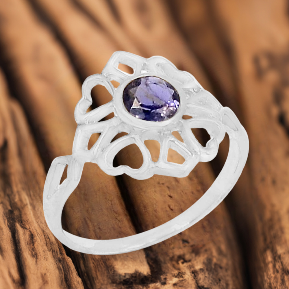 Both Mini Heart Sterling Silver Iolite Rings 925SR091-4