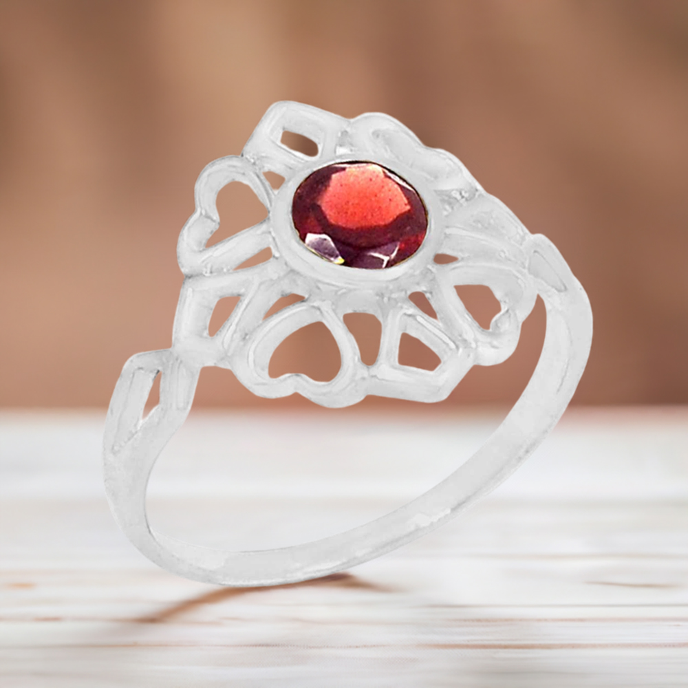 Both Heart Design Sterling Silver Garnet Rings 925SR091-5