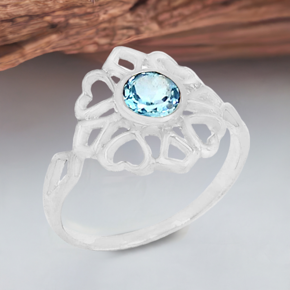 Stunning Blue Topaz Semi Precious Gemstone Ring In 925 Silver 925SR091-7